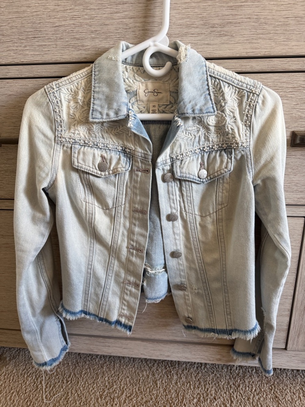 Jessica Simpson Light Blue Embroidered Denim Jacket
